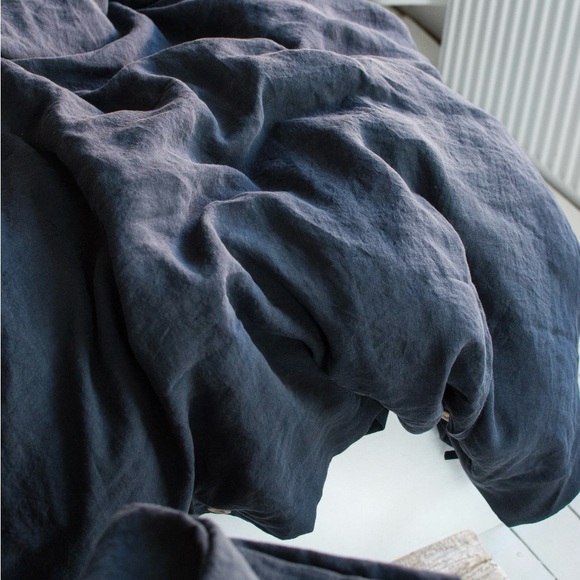 100% Natural Linen Graphite Blue Queen Bedding Set - Picture 7 of 7